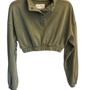 Aeropostale Cropped Sweater Top Women’s XS Olive Green Button Down
